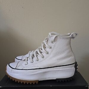 Converse Leather Run Star Hike White High-Top Platform Sneakers, Size 5.5W/4.0M